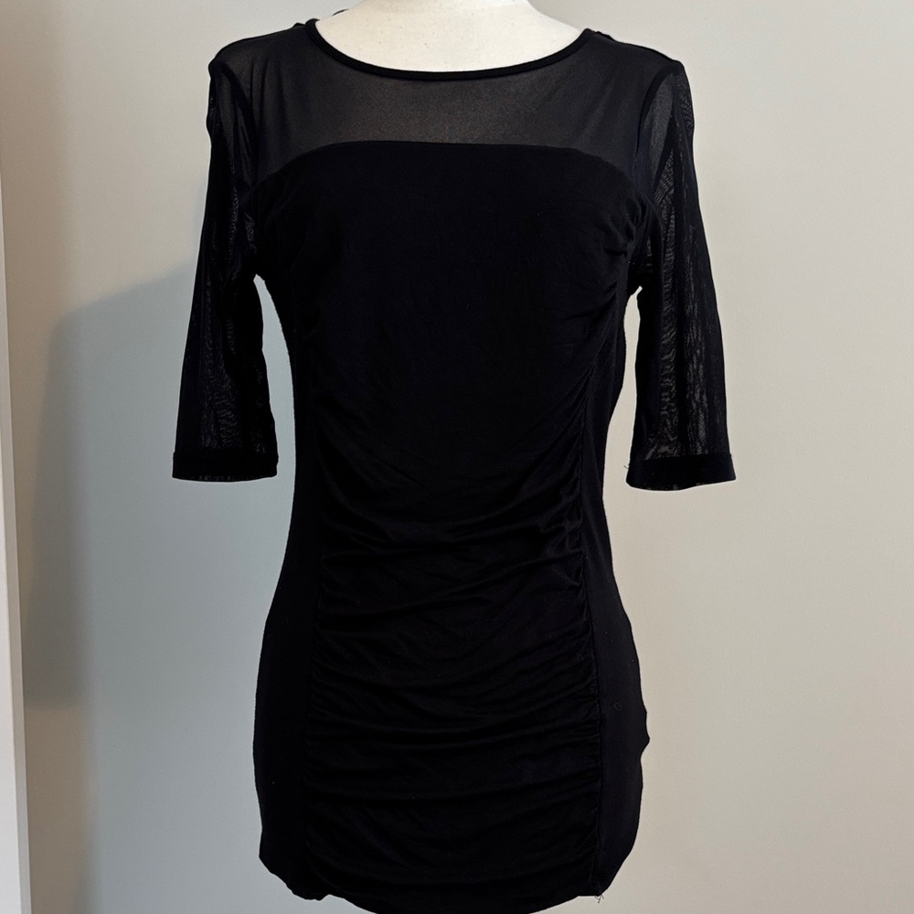 INC International Concepts Black Sheer Sleeve Blouse